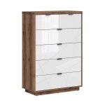 Commode 6 tiroirs stratifis blanc et bois