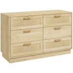 Commode 6 tiroirs style bohme en rotin et bois chne