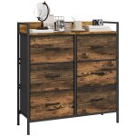 Commode 6 tiroirs en tissu non tiss cadre acier effet bois d'acajou