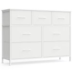 Commode 7 tiroirs acier panneau mdf tissu non - tiss blanc et blanc