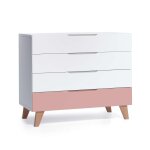 Commode pour bb blanc / rose avec jambes en bois