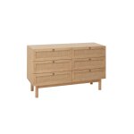 Commode en bois de sapin et raphia 6 tiroirs marron 76x120cm