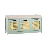 Commode à chaussure rotin avec coussin 2 portes et 1 cube Commode à chaussure rotin avec coussin 2 portes et 1 cube