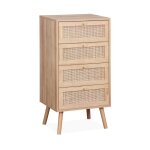 Commode chiffonnier 4 tiroirs effet bois et cannage Commode chiffonnier 4 tiroirs effet bois et cannage