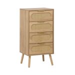Commode chiffonnier effet bois et cannage 4 tiroirs naturel Commode chiffonnier effet bois et cannage 4 tiroirs naturel