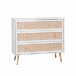 Commode en décor bois blanc et cannage Commode en décor bois blanc et cannage