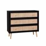 Commode en décor bois noir et cannage Commode en décor bois noir et cannage
