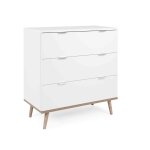 Commode effe bois blanc, 3 tiroirs avec pieds en bois massif