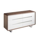 Commode effet bois noyer et acier chromé Commode effet bois noyer et acier chromé