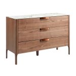 Commode effet bois noyer et fibre de verre effet marbreet