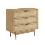 Commode effet chêne et cannage rotin 3 tiroirs 80cm Commode effet chêne et cannage rotin 3 tiroirs 80cm