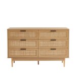 Commode effet chne et cannage rotin 6 tiroirs