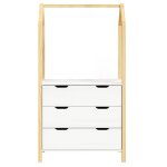 Commode enfant 3 tiroirs 1 tringle en bois massif, blanc / naturel