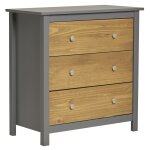 Commode gris 3 tiroirs, fabriqu en bois de pin massif