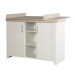 Commode  langer 2 portes 3 niches blanc et effet bois