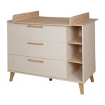 Commode à langer 3 tiroirs 3 niches beige et châtaignier Commode à langer 3 tiroirs 3 niches beige et châtaignier