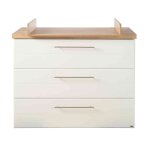 Commode à langer large 3 tiroirs en bois blanc et chêne artisan Commode à langer large 3 tiroirs en bois blanc et chêne artisan