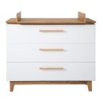 Commode  langer large 3 tiroirs en bois blanc et chne dor