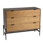 Commode marron et noire 3 tiroirs pin pieds métal noir Commode marron et noire 3 tiroirs pin pieds métal noir