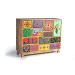 Commode multicolore en manguier peint  la main