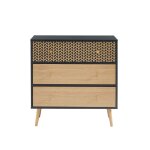 Commode noir et effet bois et chêne 3 tiroirs 78cm Commode noir et effet bois et chêne 3 tiroirs 78cm