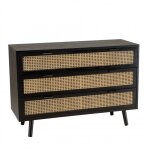 Commode noire 3 tiroirs cannage naturel