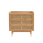 Commode placage chne et cannage rotin 3 tiroirs 85cm