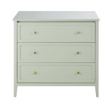 Commode compatible plan à langer 3 tiroirs vert clair et métal coloris laiton Commode compatible plan à langer 3 tiroirs vert clair et métal coloris laiton