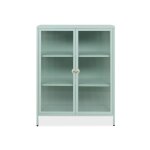 Commode verte 2 portes vitres et 2 tagres en mtal l80 cm - vert