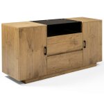 Commode vintage � 3 tiroirs effet noyer et en rotin