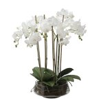 Composition d'orchidée artificielle blanche avec vase transparent h72 Composition d'orchidée artificielle blanche avec vase transparent h72