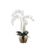 Composition d'orchidée artificielle avec vase doré blanche h79 Composition d'orchidée artificielle avec vase doré blanche h79