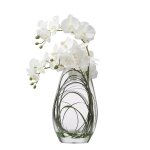 Composition d'orchide artificielle avec vase et herbe d'ours h46