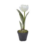 Composition tulipe givre en pot artificielle blanche h27