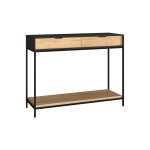 Console 2 tiroirs en bois d'acacia et pieds en métal noir Console 2 tiroirs en bois d'acacia et pieds en métal noir