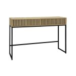 Console 2 tiroirs décor bois rainuré et métal noir Console 2 tiroirs décor bois rainuré et métal noir