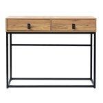 Console 2 tiroirs pieds mtal effet chne - l100 cm