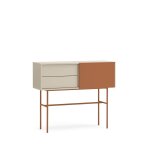 Console avec 2 tiroirs et porte coulissante laquée sable 110x90 cm Console avec 2 tiroirs et porte coulissante laquée sable 110x90 cm