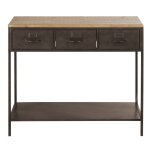 Console 3 tiroirs en bois de sapin massif et acier patiné et vieilli Console 3 tiroirs en bois de sapin massif et acier patiné et vieilli