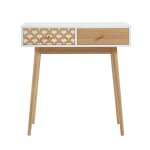 Console blanc et effet bois et chne 2 tiroirs 80cm
