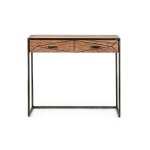 Console en bois d'acacia et structure en mtal 2 tiroirs