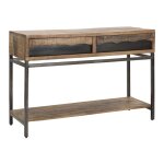 Console en bois brun avec 2 tiroirs et tagre 118x40x80 cm