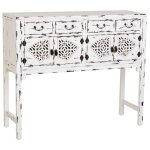 Console en bois laqu blanc avec 4 tiroirs et 4 portes 120x40x102h cm