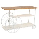Console en bois et mtal laqu blanc avec 2 tagres 120x42x78h cm
