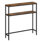 Console pour couloir à 2 niveaux 20 x 80 x 80 cm marron rustique noir Console pour couloir à 2 niveaux 20 x 80 x 80 cm marron rustique noir