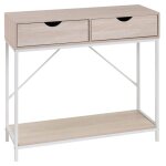 Console effet bois blanchi et mtal blanc 2 tiroirs 80x30x75cm
