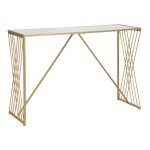 Console g�om�trique en m�tal dor� et miroir 120x40x80 cm