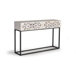 Console en manguier et pieds en mtal vieilli noir et blanc