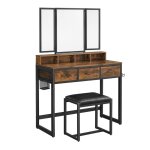 Console à maquillage avec miroir et tabouret effet bois l90 x h141 cm Console à maquillage avec miroir et tabouret effet bois l90 x h141 cm