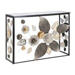 Console en mtal noir avec fleurs et plateau en verre 112x42x80 cm